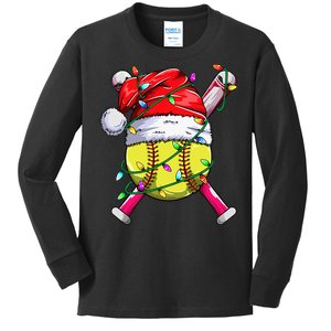 Santa Sports Design Women Christmas Softball Player Kids Long Sleeve Shirt