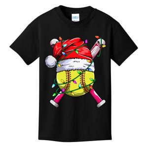 Santa Sports Design Women Christmas Softball Player Kids T-Shirt