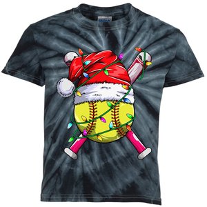 Santa Sports Design Women Christmas Softball Player Kids Tie-Dye T-Shirt