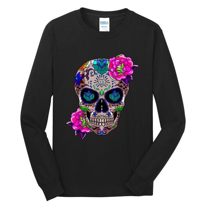 Sugar Skull Day Of The Dead Cool Bone Head Skulls Gift Idea Tall Long Sleeve T-Shirt