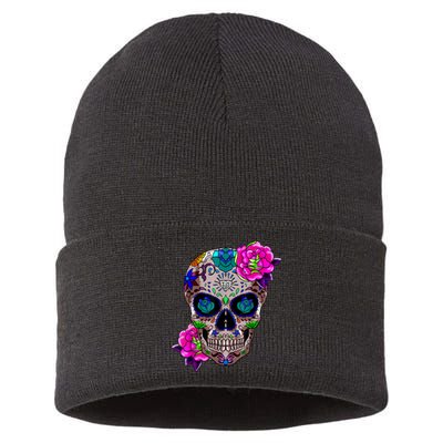 Sugar Skull Day Of The Dead Cool Bone Head Skulls Gift Idea Sustainable Knit Beanie