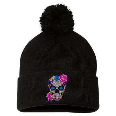 Sugar Skull Day Of The Dead Cool Bone Head Skulls Gift Idea Pom Pom 12in Knit Beanie