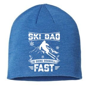 Skiing Ski Dad Is Going Downhill Fast Skiers Gift Sustainable Beanie