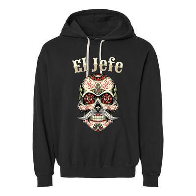 Sugar Skull Dia De Los Muertos El Jefe Design Garment-Dyed Fleece Hoodie