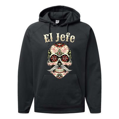 Sugar Skull Dia De Los Muertos El Jefe Design Performance Fleece Hoodie