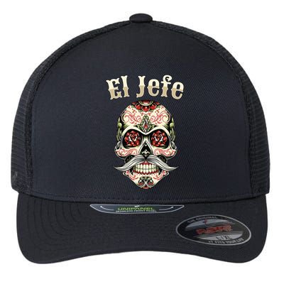 Sugar Skull Dia De Los Muertos El Jefe Design Flexfit Unipanel Trucker Cap