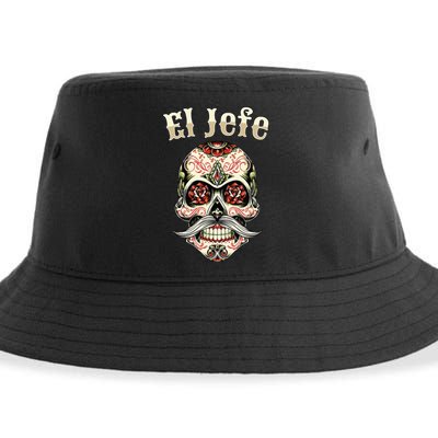 Sugar Skull Dia De Los Muertos El Jefe Design Sustainable Bucket Hat