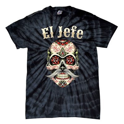 Sugar Skull Dia De Los Muertos El Jefe Design Tie-Dye T-Shirt