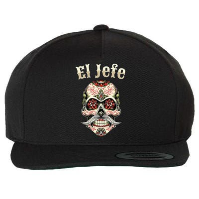 Sugar Skull Dia De Los Muertos El Jefe Design Wool Snapback Cap