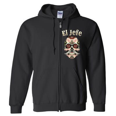 Sugar Skull Dia De Los Muertos El Jefe Design Full Zip Hoodie