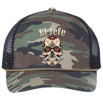 Sugar Skull Dia De Los Muertos El Jefe Design Retro Rope Trucker Hat Cap