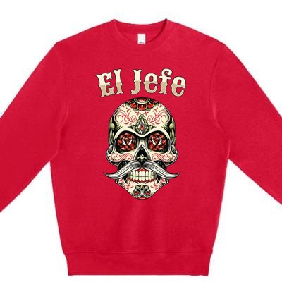 Sugar Skull Dia De Los Muertos El Jefe Design Premium Crewneck Sweatshirt