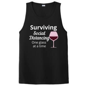 Surviving Social Distancing One Glass At A Time Funny Wine Cool Gift PosiCharge Competitor Tank