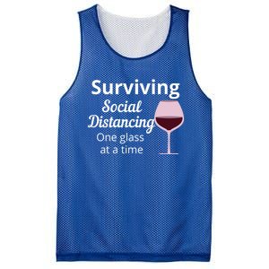 Surviving Social Distancing One Glass At A Time Funny Wine Cool Gift Mesh Reversible Basketball Jersey Tank