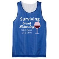 Surviving Social Distancing One Glass At A Time Funny Wine Cool Gift Mesh Reversible Basketball Jersey Tank