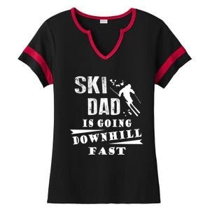 Skiing Ski Dad Is Going Downhill Fast Skiers Cute Gift Ladies Halftime Notch Neck Tee