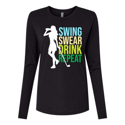 Swing Swear Drink Repeat Love Golf Womens Cotton Relaxed Long Sleeve T-Shirt