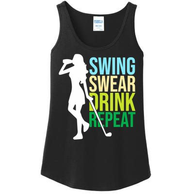 Swing Swear Drink Repeat Love Golf Ladies Essential Tank