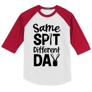 Same Spit Different Day Cute Tooth Dental Assistant Kids Colorblock Raglan Jersey