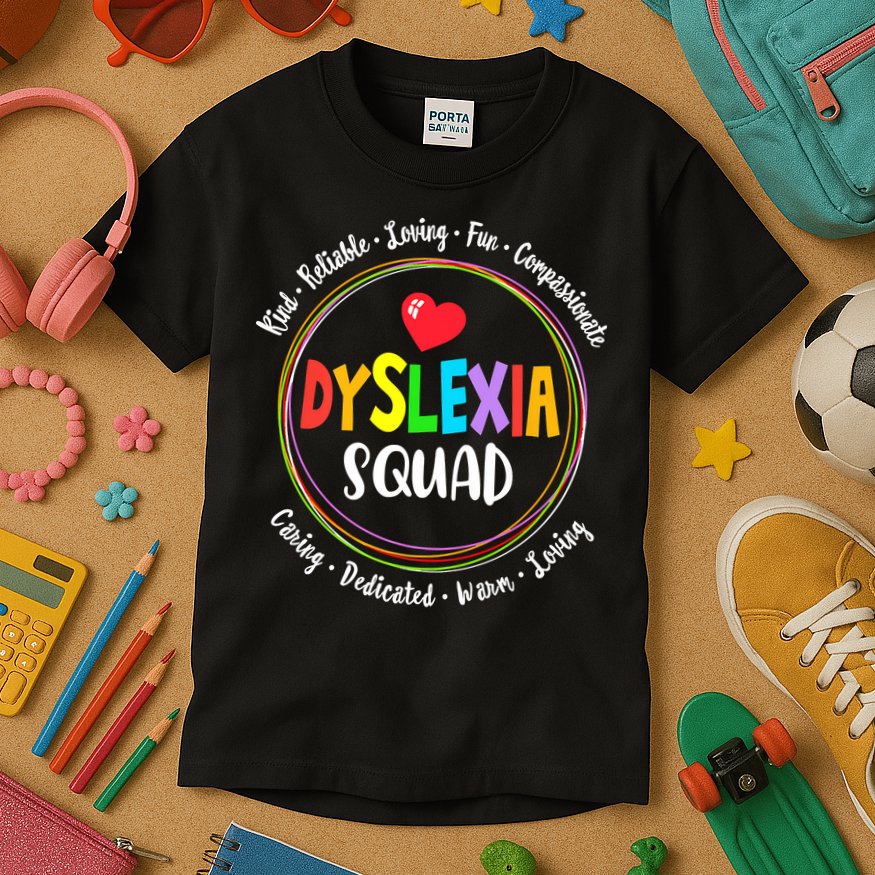 School Support Dyslexia Squad Awareness Month Teacher Kids T-Shirt