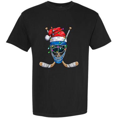 Santa Sports Design For  Boys Christmas Hockey Player Garment-Dyed Heavyweight T-Shirt