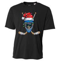 Santa Sports Design For  Boys Christmas Hockey Player Cooling Performance Crew T-Shirt