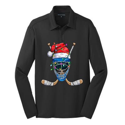 Santa Sports Design For  Boys Christmas Hockey Player Silk Touch Performance Long Sleeve Polo