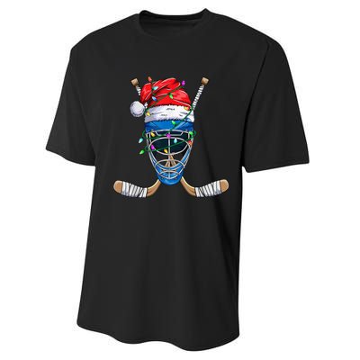 Santa Sports Design For  Boys Christmas Hockey Player Performance Sprint T-Shirt