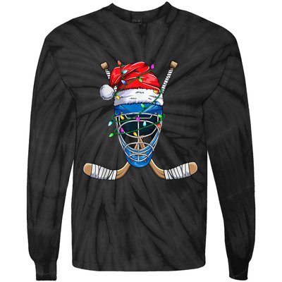 Santa Sports Design For  Boys Christmas Hockey Player Tie-Dye Long Sleeve Shirt