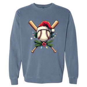 Santa Sports Design Christmas Baseball Player Gift Garment-Dyed Sweatshirt