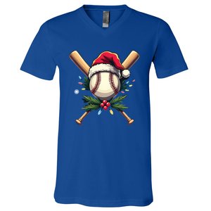 Santa Sports Design Christmas Baseball Player Gift V-Neck T-Shirt