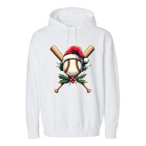 Santa Sports Design Christmas Baseball Player Gift Garment-Dyed Fleece Hoodie