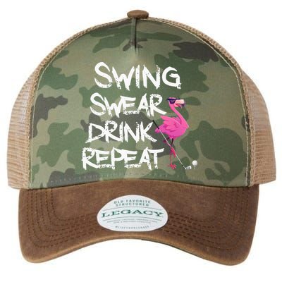 Swing Swear Drink Repeat Flamingo Playing retro Golf Legacy Tie Dye Trucker Hat