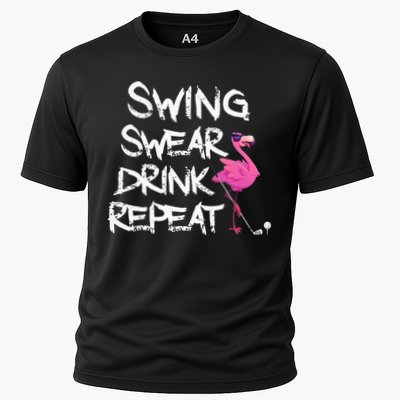 Swing Swear Drink Repeat Flamingo Playing retro Golf Performance Shirt