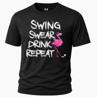 Swing Swear Drink Repeat Flamingo Playing retro Golf Cooling Performance Crew T-Shirt
