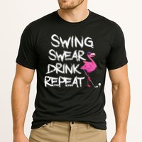 Swing Swear Drink Repeat Flamingo Playing retro Golf Cooling Performance Crew T-Shirt