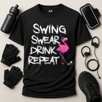Swing Swear Drink Repeat Flamingo Playing retro Golf Cooling Performance Crew T-Shirt