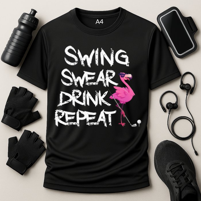 Swing Swear Drink Repeat Flamingo Playing retro Golf Cooling Performance Crew T-Shirt