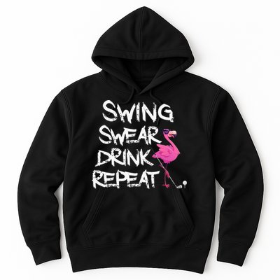 Swing Swear Drink Repeat Flamingo Playing retro Golf Hoodie