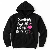 Swing Swear Drink Repeat Flamingo Playing retro Golf Hoodie