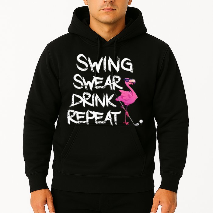 Swing Swear Drink Repeat Flamingo Playing retro Golf Hoodie
