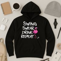 Swing Swear Drink Repeat Flamingo Playing retro Golf Hoodie