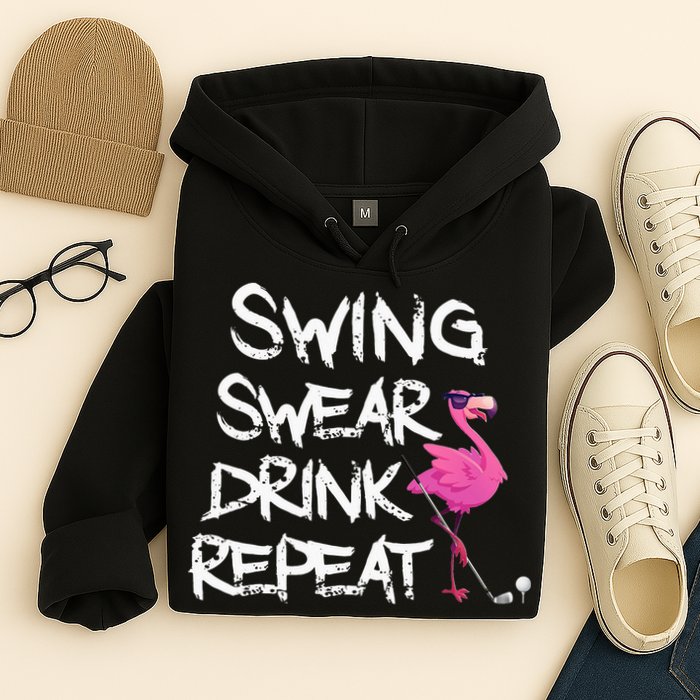 Swing Swear Drink Repeat Flamingo Playing retro Golf Hoodie
