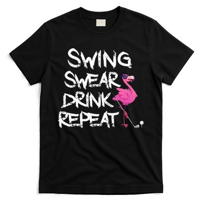 Swing Swear Drink Repeat Flamingo Playing retro Golf T-Shirt