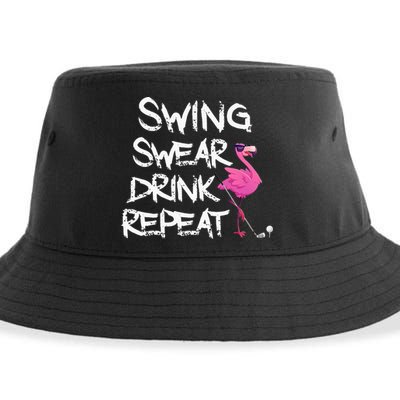 Swing Swear Drink Repeat Flamingo Playing retro Golf Sustainable Bucket Hat