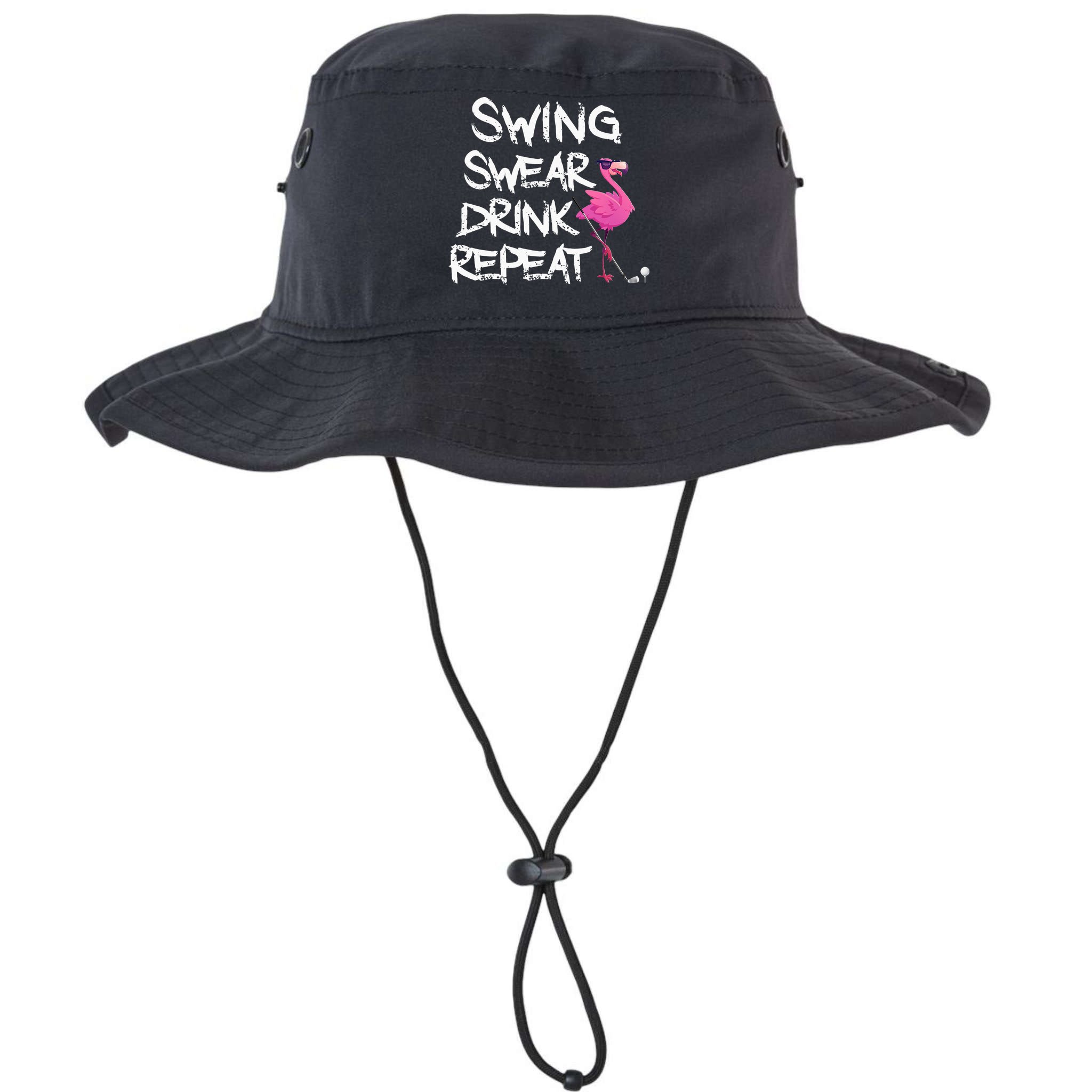 Swing Swear Drink Repeat Flamingo Playing retro Golf Bucket Hat