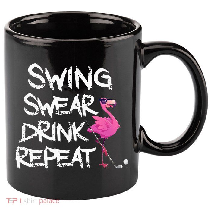 Swing Swear Drink Repeat Flamingo Playing retro Golf 11oz C Handle Ceramic Mug