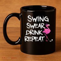 Swing Swear Drink Repeat Flamingo Playing retro Golf 11oz C Handle Ceramic Mug