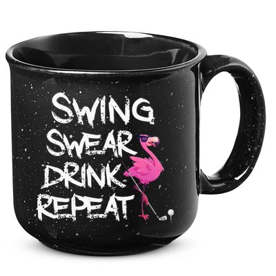 Swing Swear Drink Repeat Flamingo Playing retro Golf 15oz Campfire Ceramic Mug