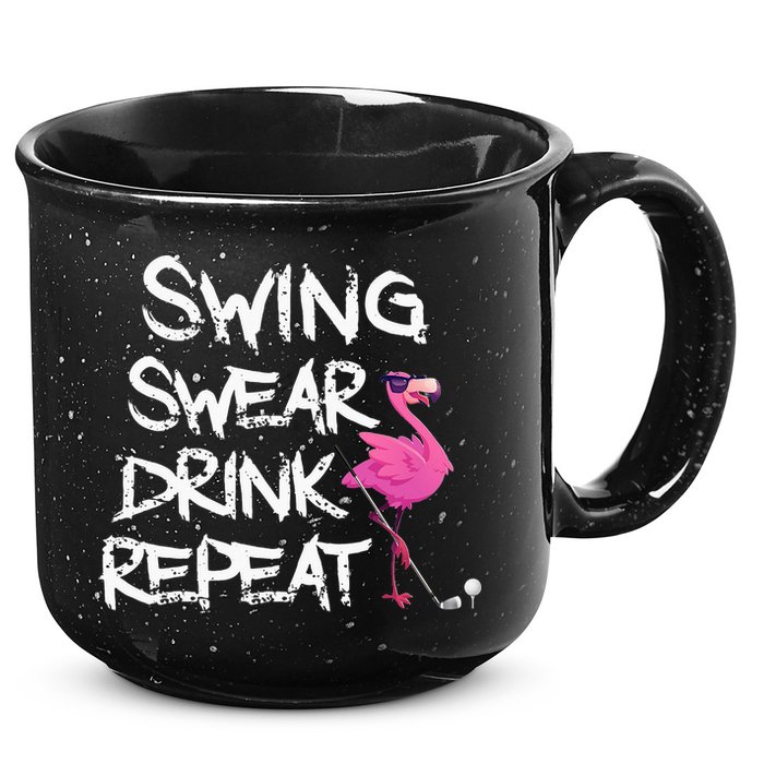 Swing Swear Drink Repeat Flamingo Playing retro Golf 15oz Campfire Ceramic Mug